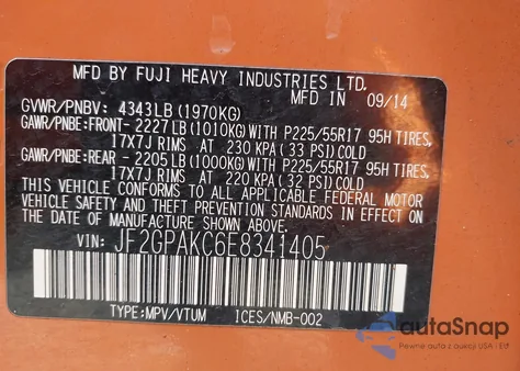 2014 Subaru Xv Crosstrek 2.0I Limited z USA, uszkodzony, nr VIN JF2GPAKC6E8341405